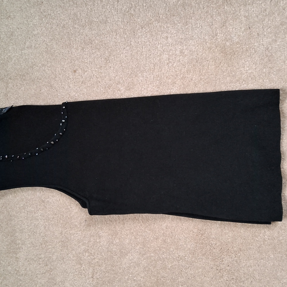 Alfani Black Beaded Neck Silk Tank Top, Size PM